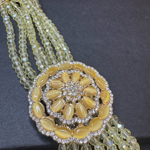 Yellow Magic Glass, Austrian Crystal Beaded Multi Strand Bracelet - Picture 2 of 3